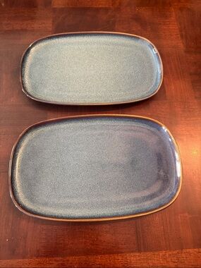 IKEA Ocean Blue Glazed Oval Ceramic Plates New  Set of 2